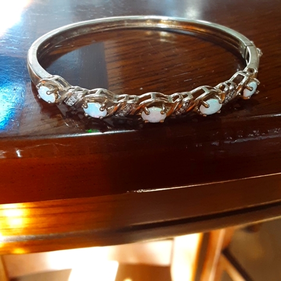 Opal and White Sapphires Bracelet .925 - Picture 1 of 9
